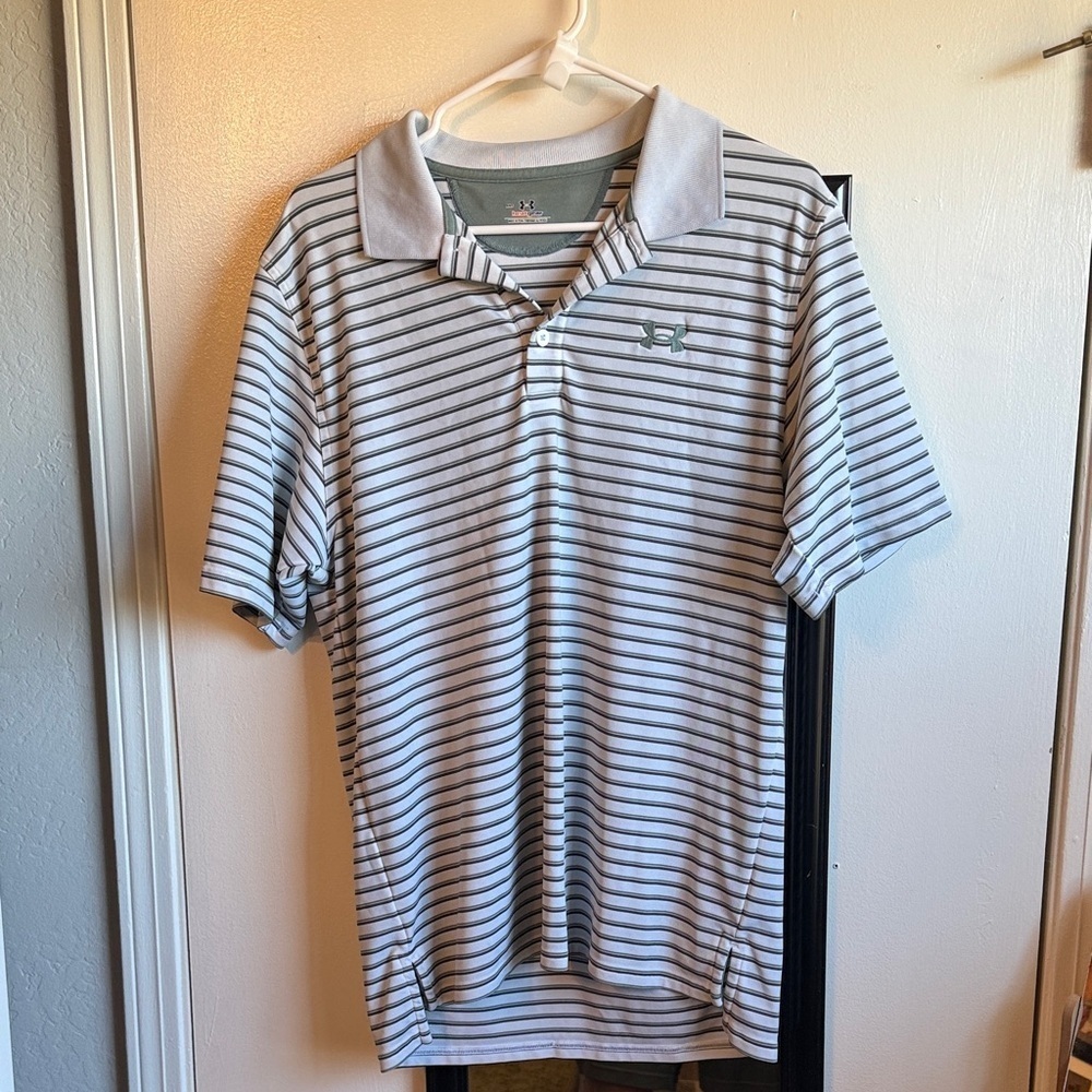 Under Armour Men's Polo Shirt - Gray and Green Stripes